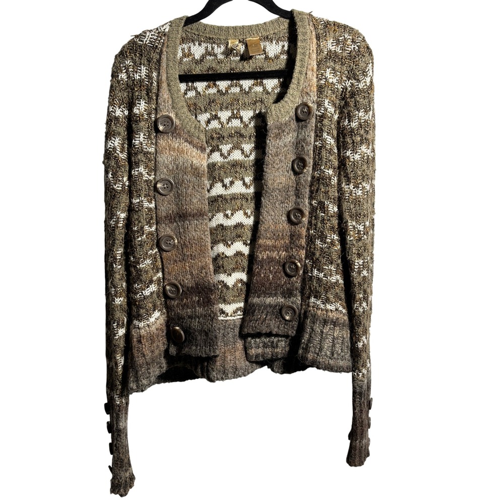 BKE Womens Green Knit Cardigan Wool Alpaca Blend Y2K Buttons L Fairy Grunge Boho